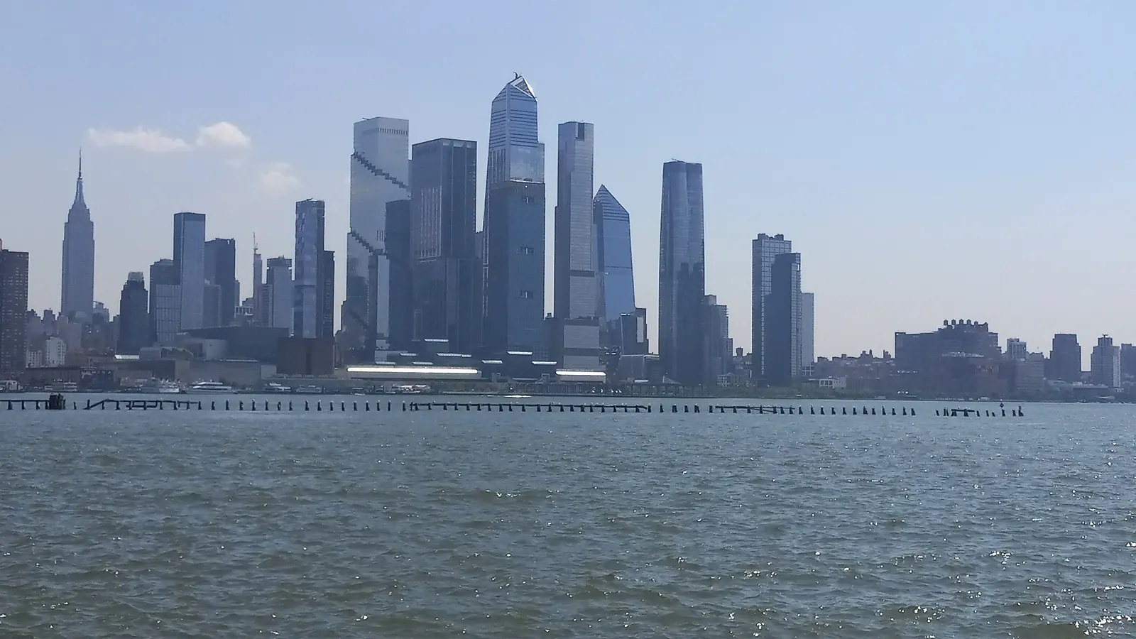 Glass towers of Manhattan's Hudson Yards seen across the Hudson River