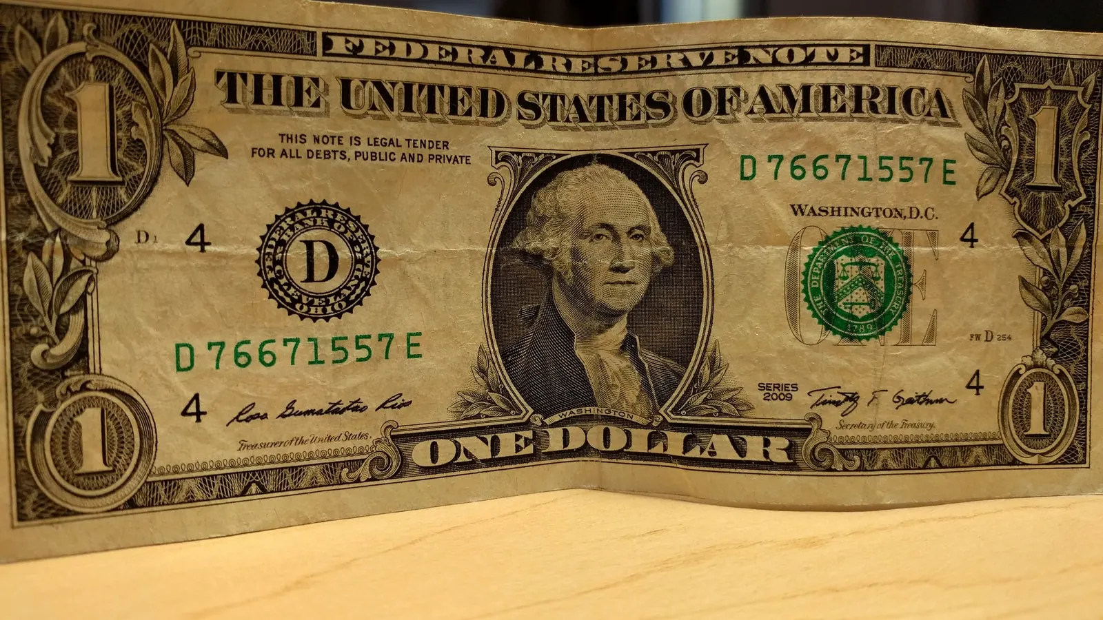 Close-up of a US one-dollar bill