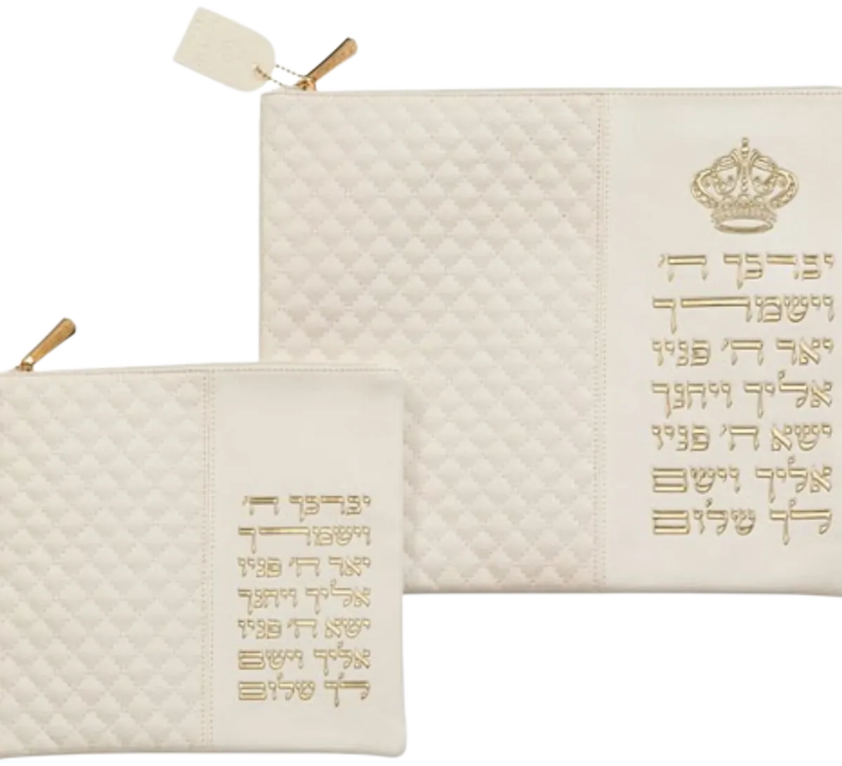 Ivory tallis and tefillin bag set with crown