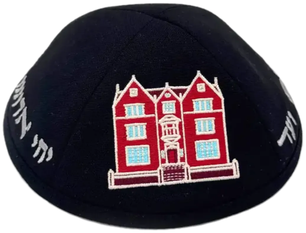 Black linen Yechi kippah with 770